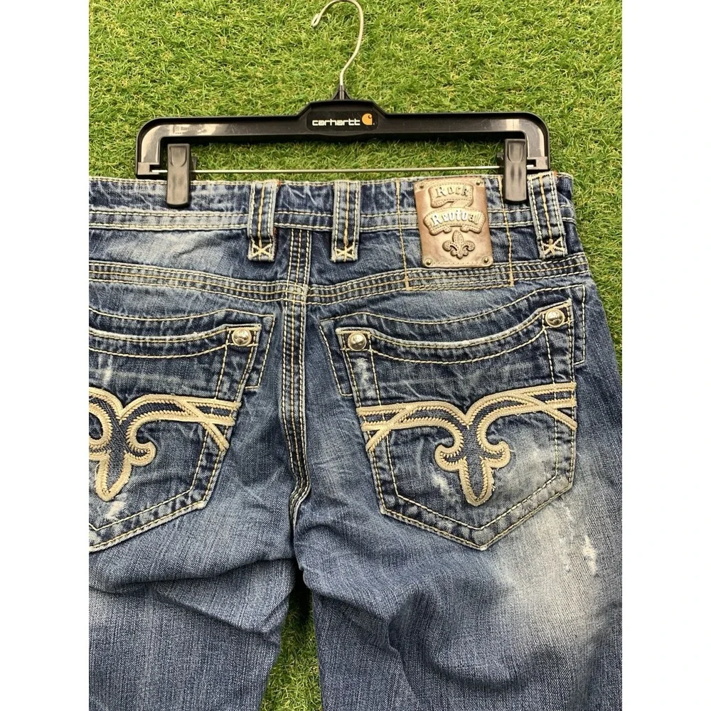 Rock Revival Jeans Mens 33 Patrick Bootcut Medium Wash Grunge Punk Cross y2k